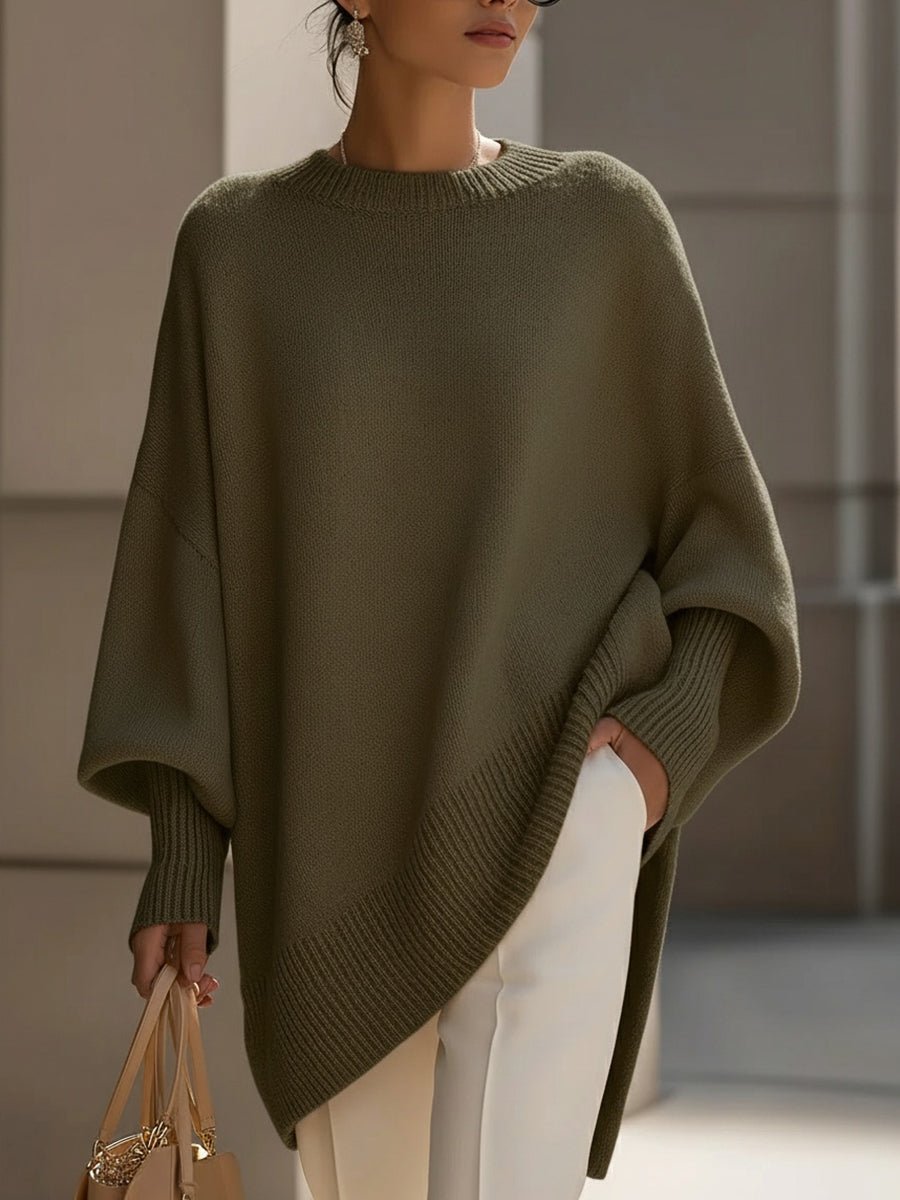 Women's Oversized Poncho Sweater - Olive Green