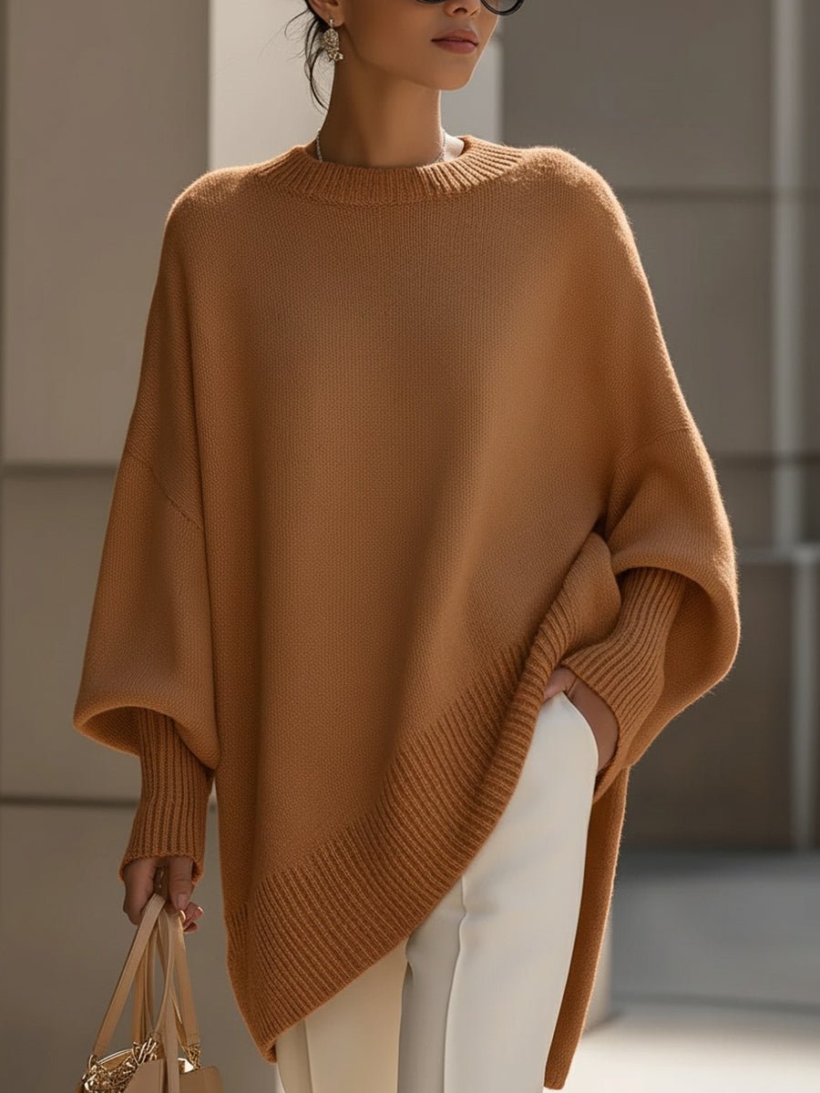 Women's Oversized Poncho Sweater - Brown