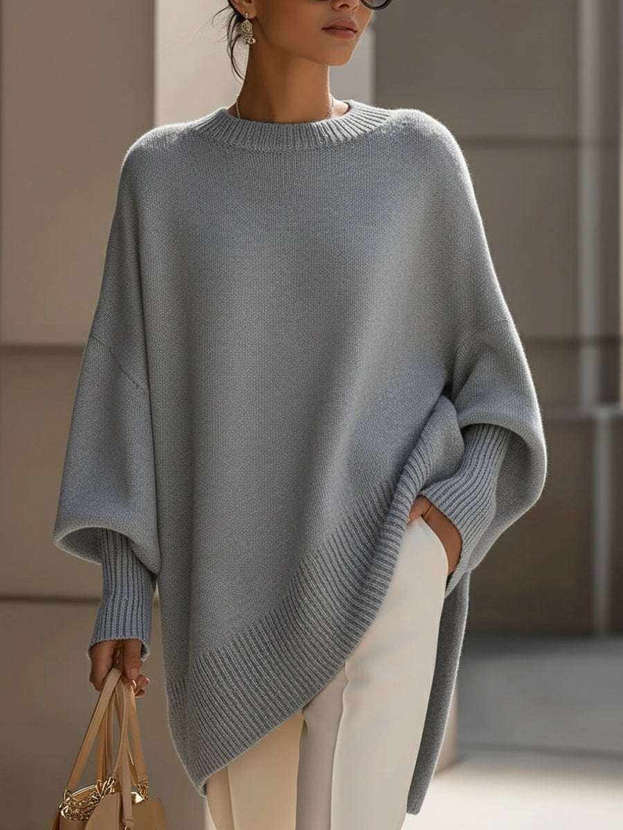 Women's Oversized Poncho Sweater - Gray