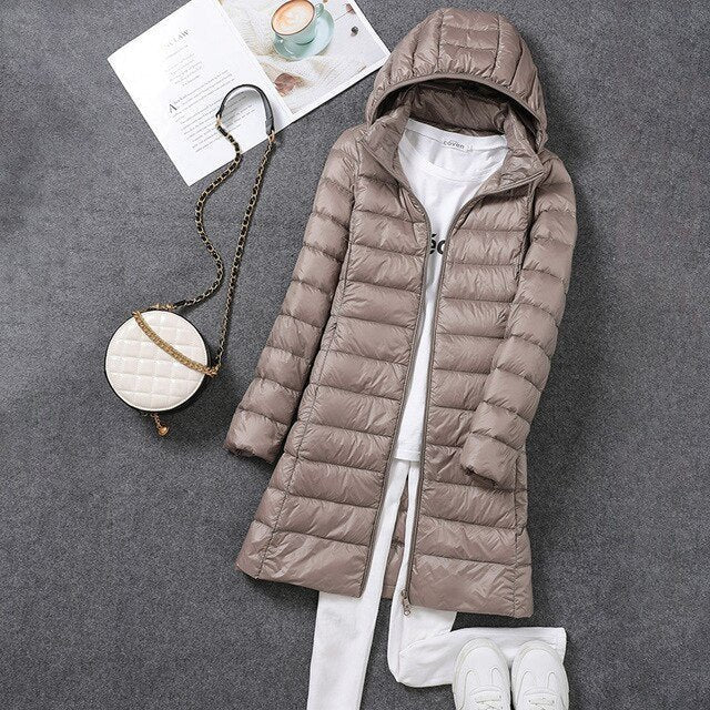 Women's Slim Puffer Jacket - Khaki