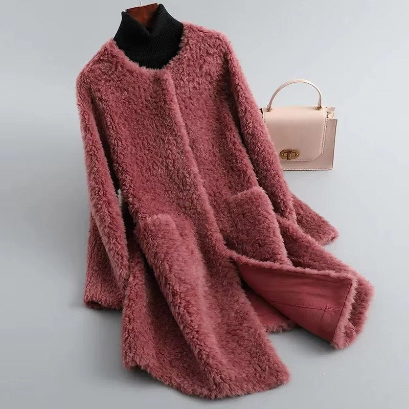 Women's Straight Teddy Coat - grape purple
