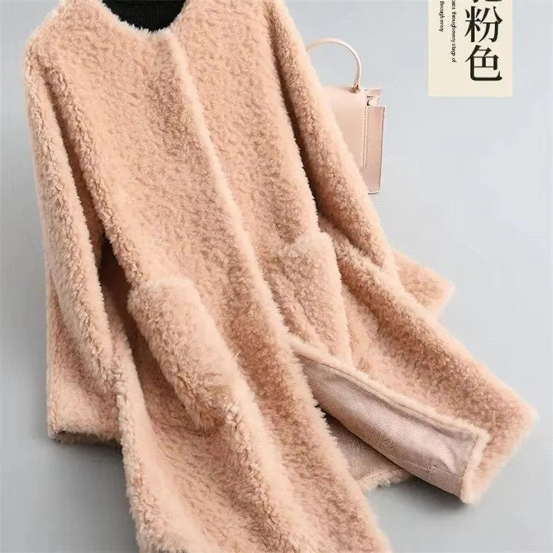 Women's Straight Teddy Coat - pink
