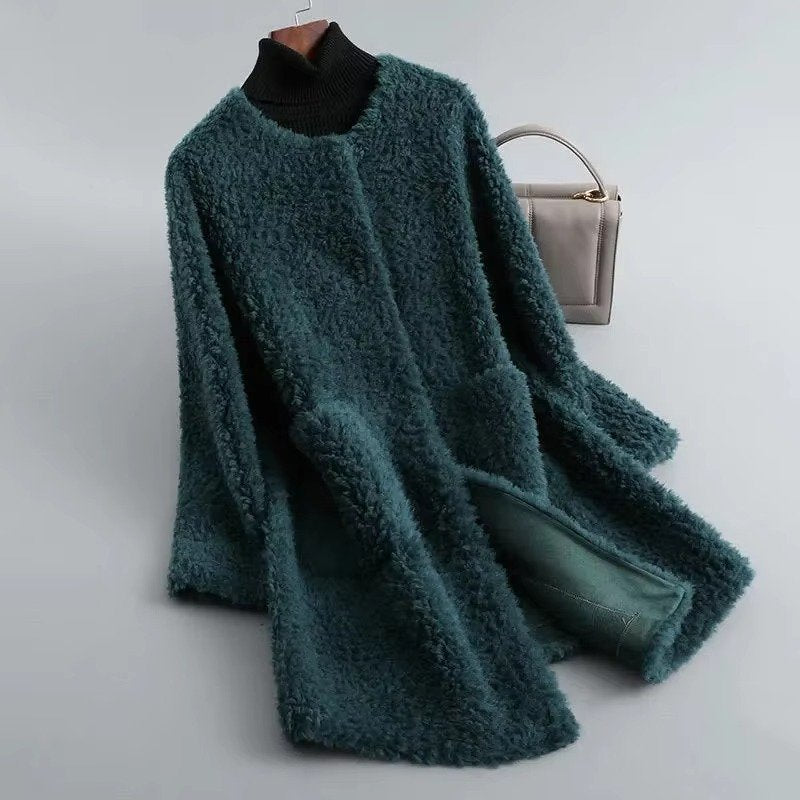 Women's Straight Teddy Coat - green