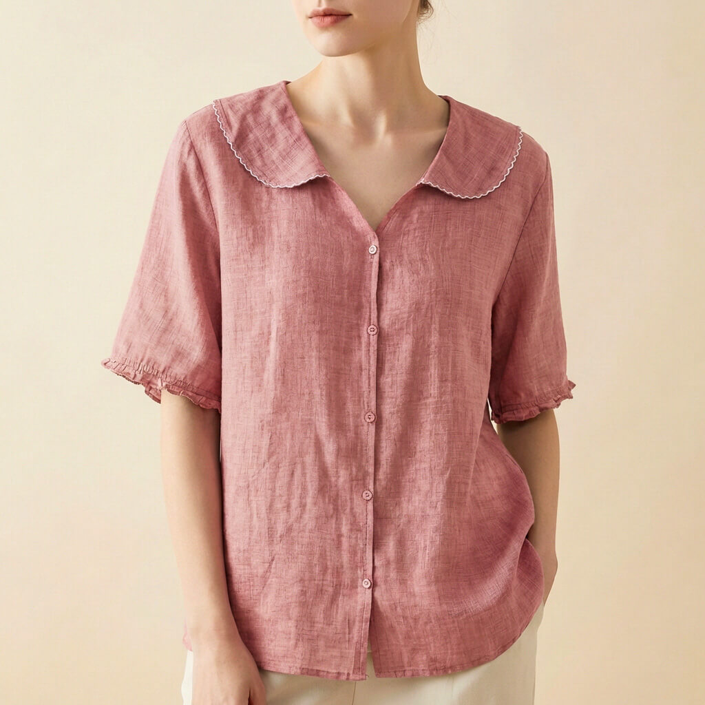Claudia Women's Linen Short Sleeve Blouse 4