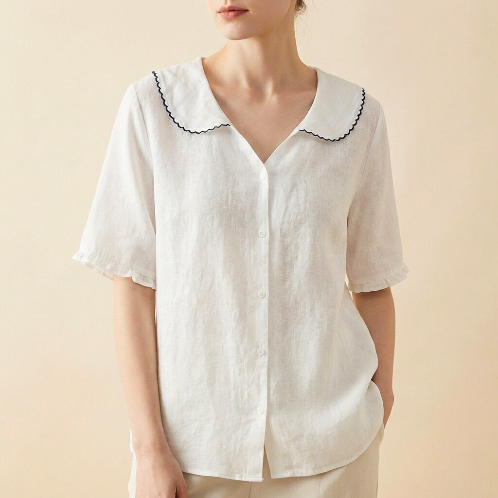 Claudia Women's Linen Short Sleeve Blouse 5