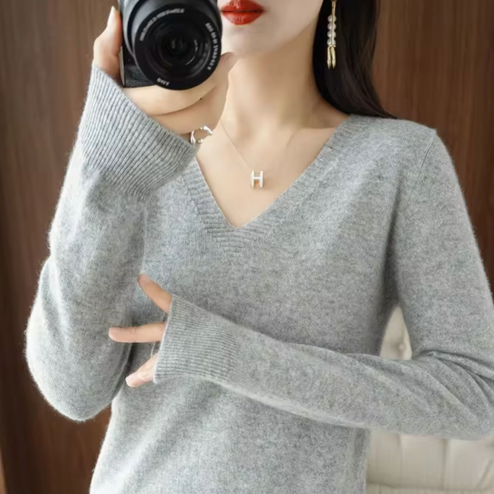 Claudia Women's V Neck Ribbed Sweater 10