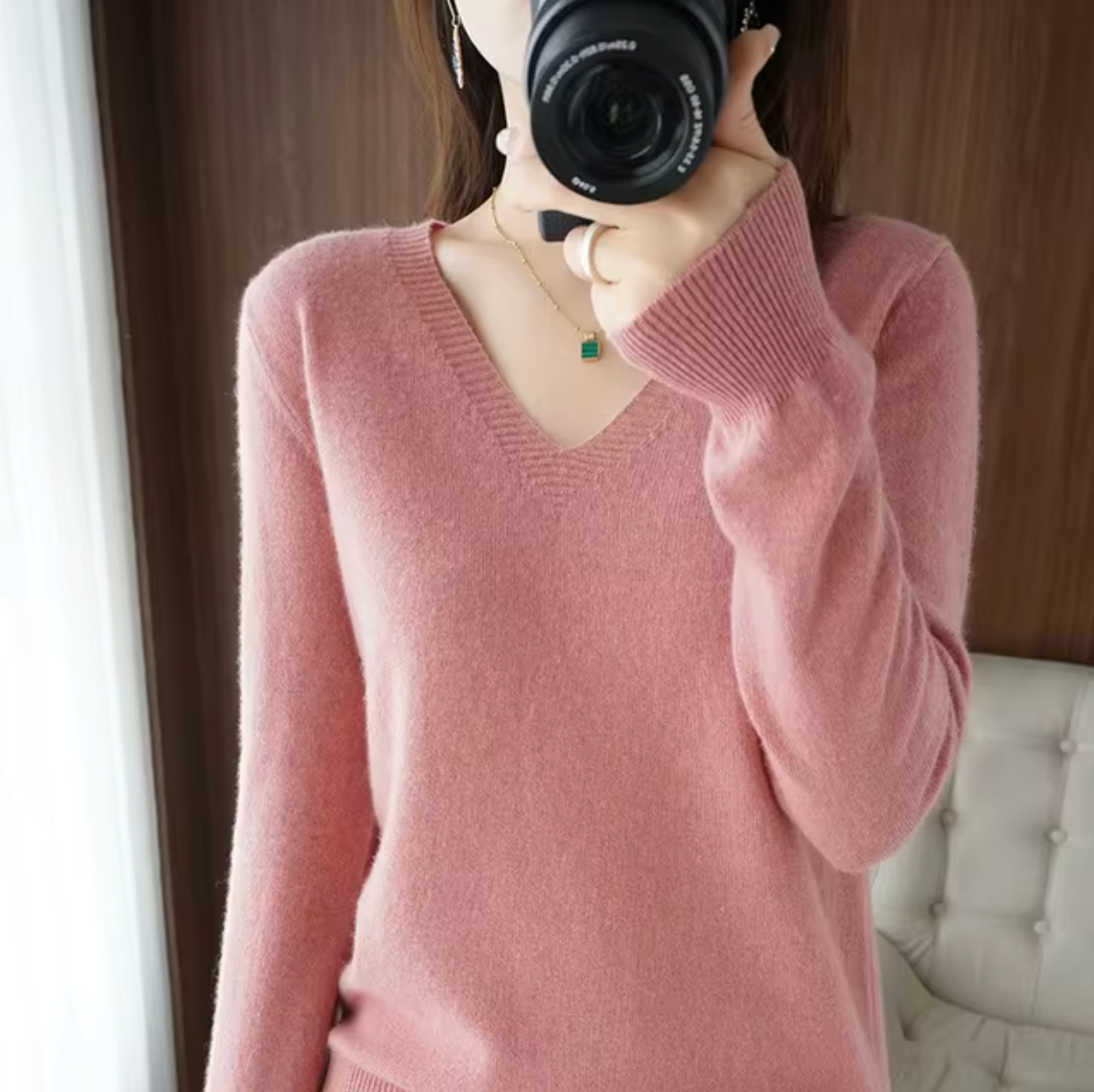 Claudia Women's V Neck Ribbed Sweater 3