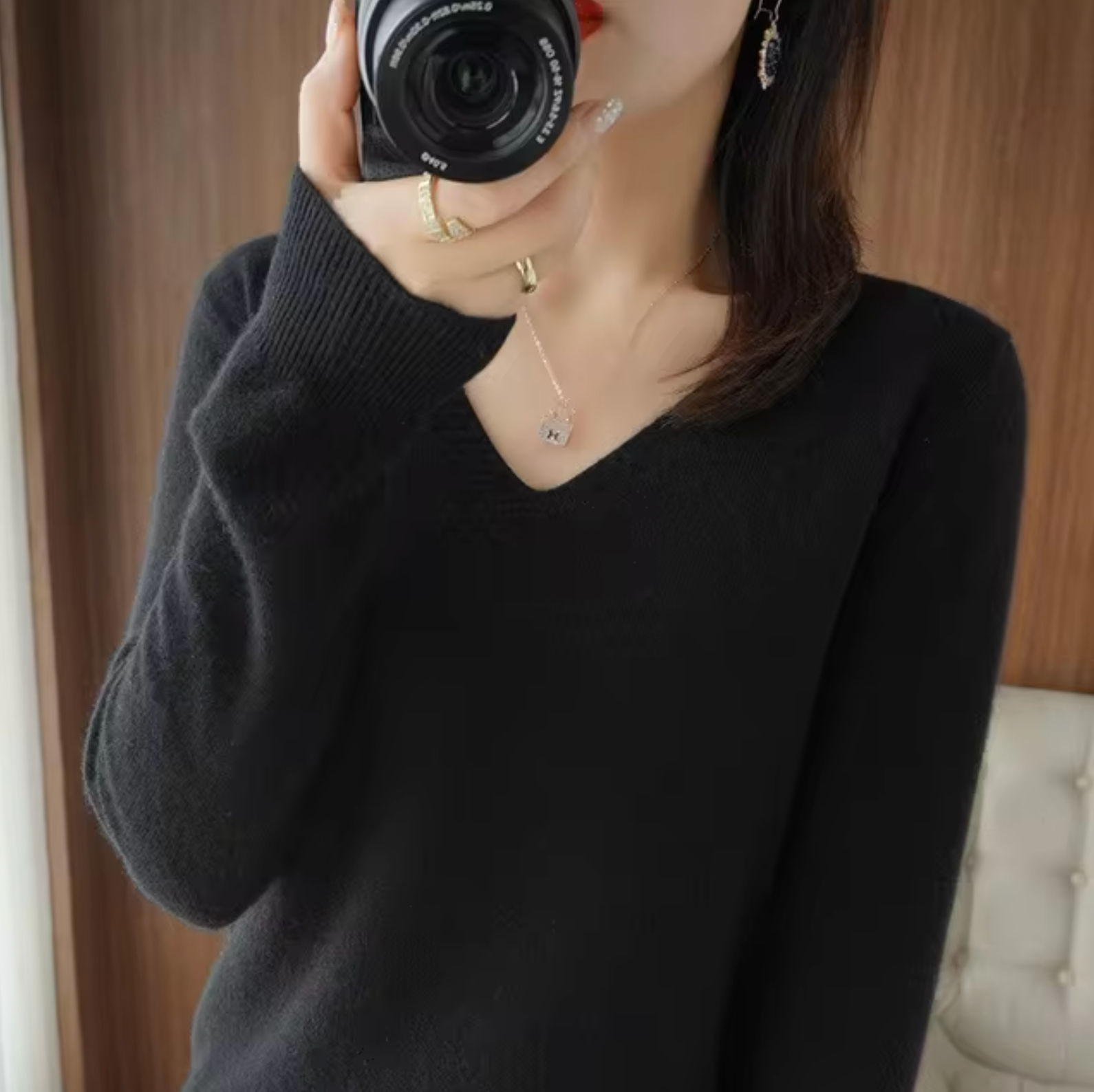 Claudia Women's V Neck Ribbed Sweater 5