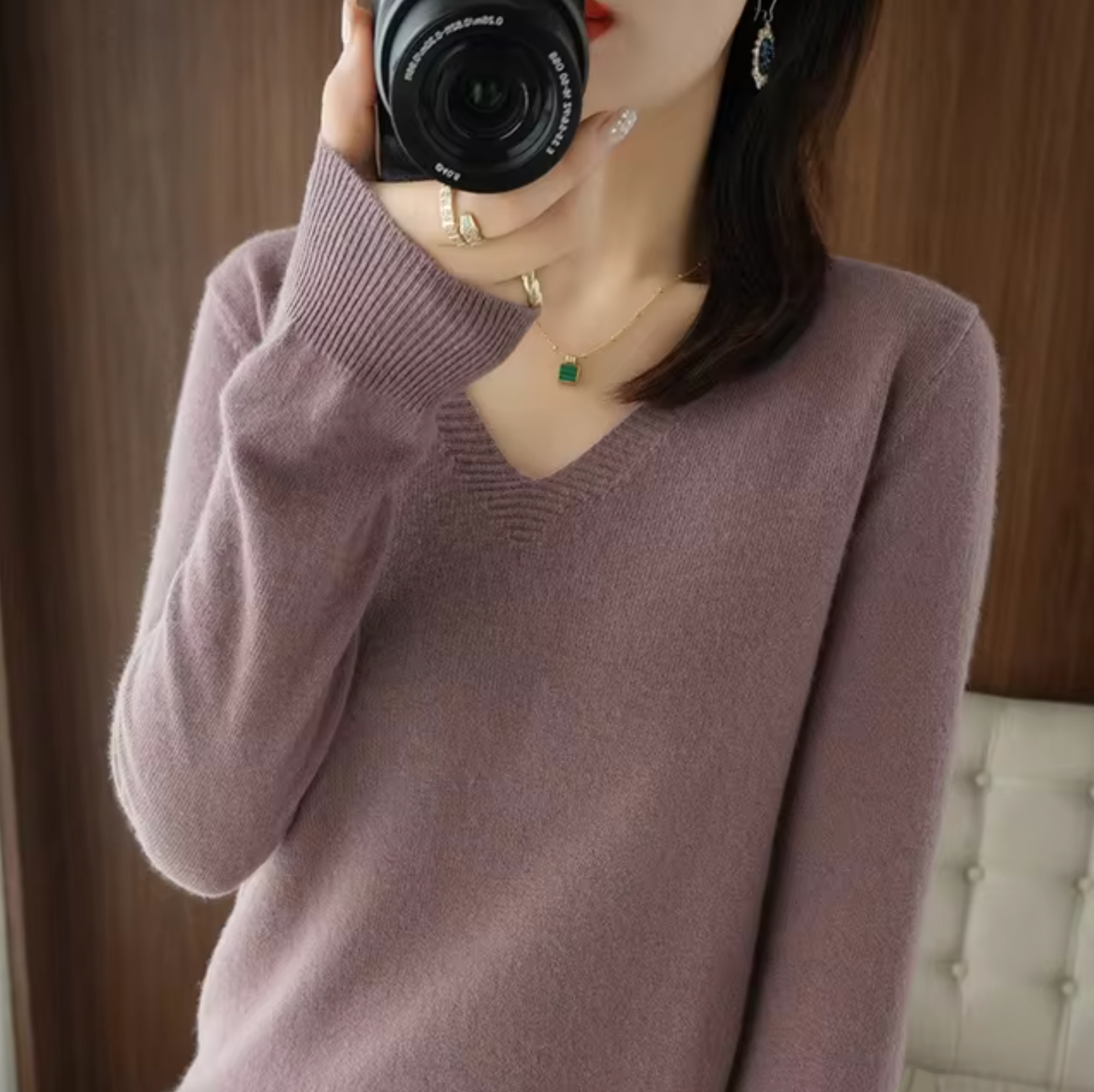 Claudia Women's V Neck Ribbed Sweater 8