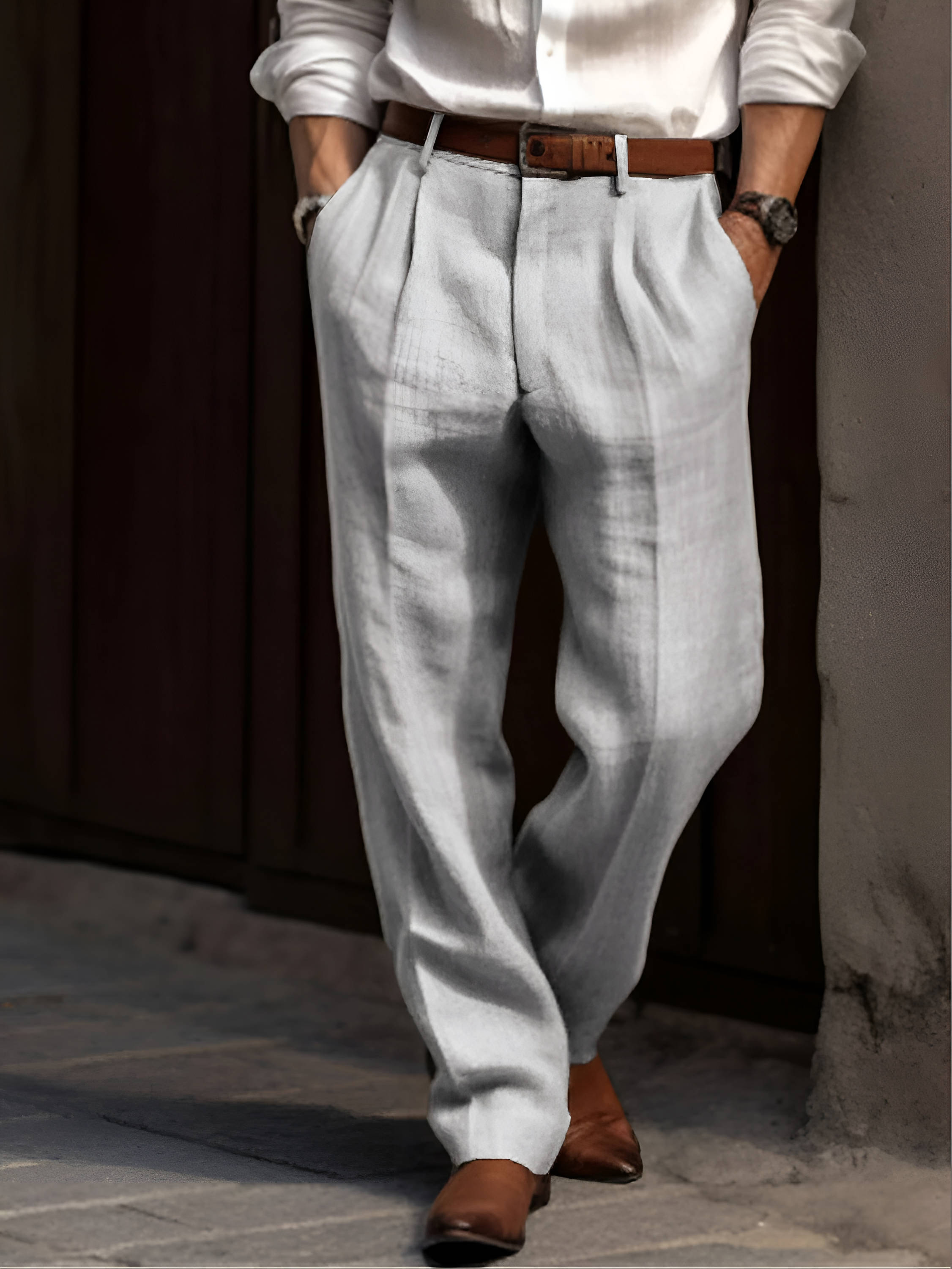 Conrad Men's Linen Pleated Trousers 2