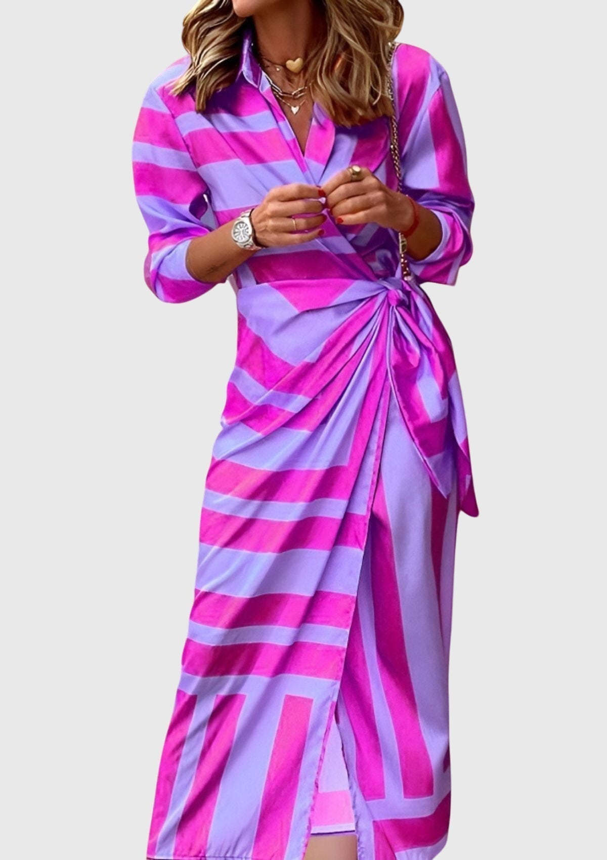 Cordelia Women's Striped Long Sleeve Wrap Midi Dress 12