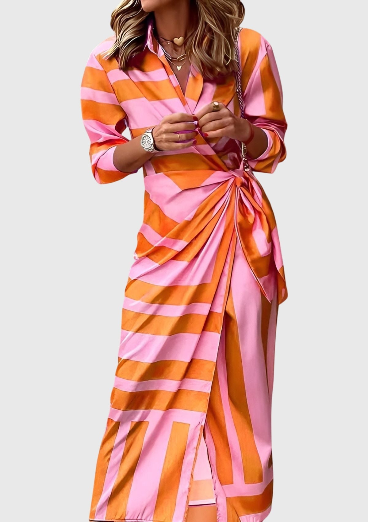 Cordelia Women's Striped Long Sleeve Wrap Midi Dress 2