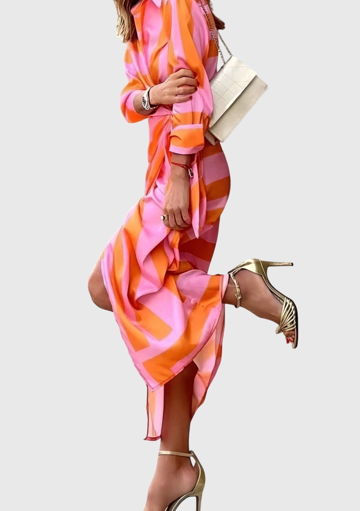 Cordelia Women's Striped Long Sleeve Wrap Midi Dress 7