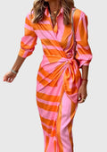 Cordelia Women's Striped Long Sleeve Wrap Midi Dress 8