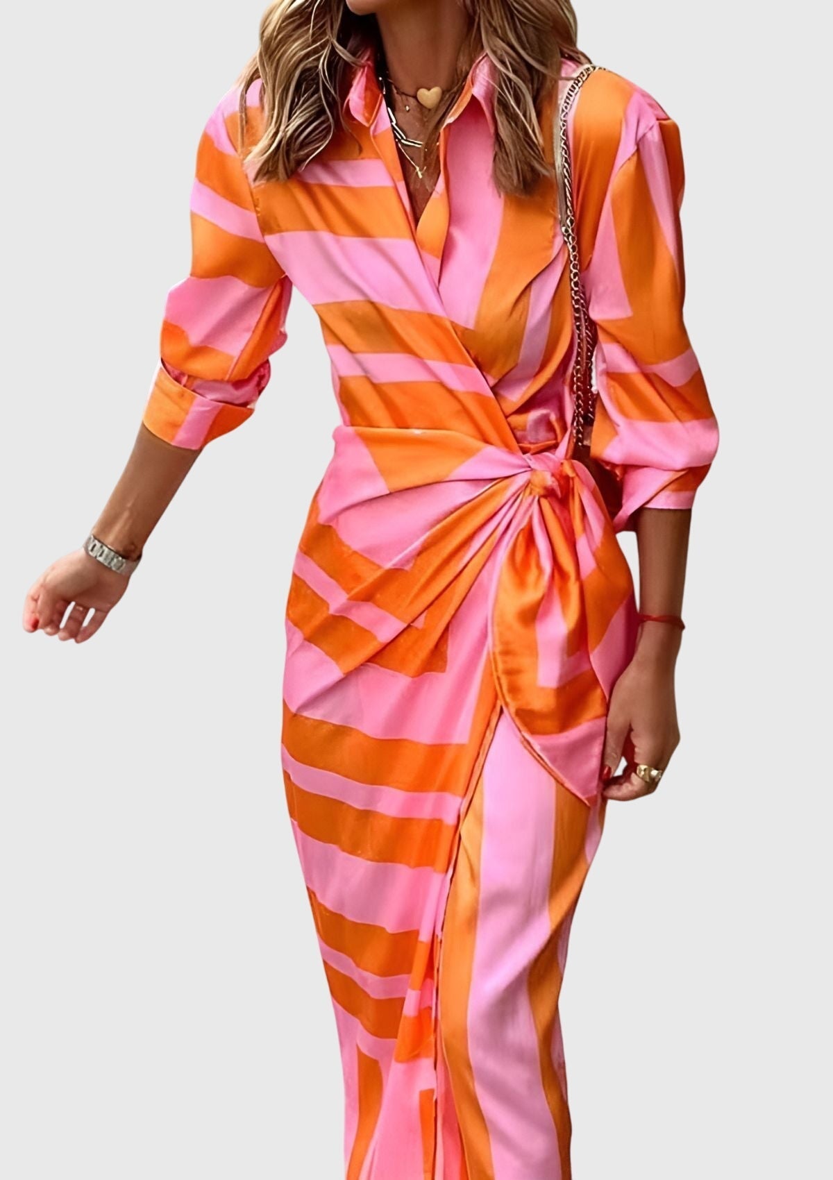 Cordelia Women's Striped Long Sleeve Wrap Midi Dress 8