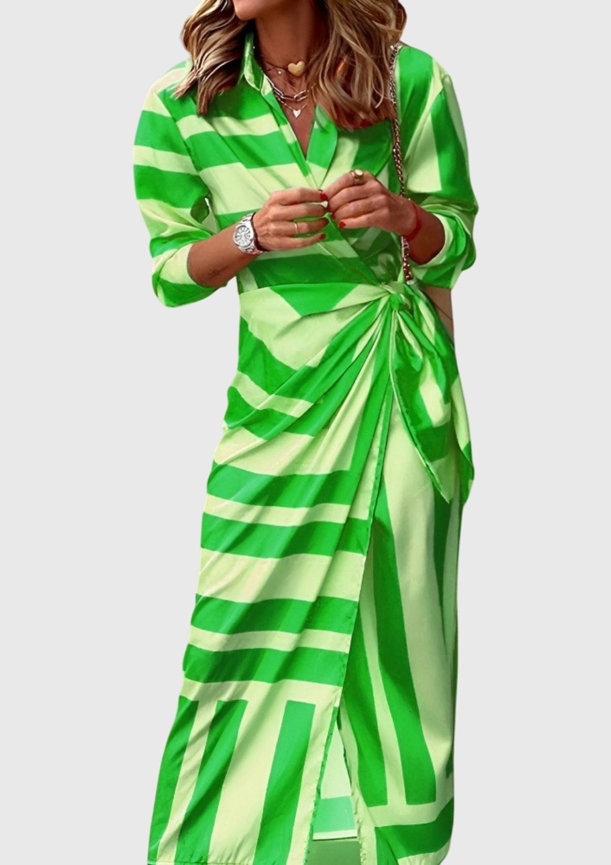 Cordelia Women's Striped Long Sleeve Wrap Midi Dress 9
