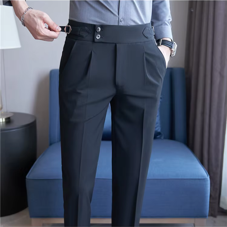 Dominic Men's High Waist Pleated Trousers 8