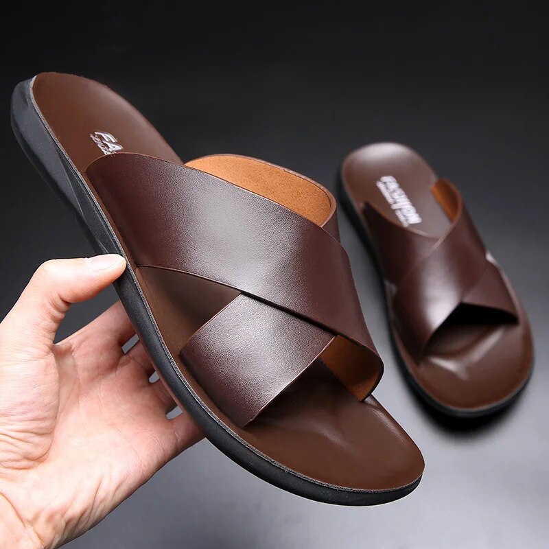 Dominic Men's Leather Cross Strap Sandals 1
