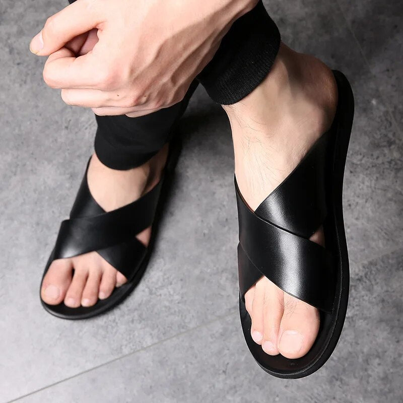 Dominic Men's Leather Cross Strap Sandals 3