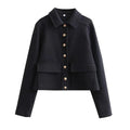 Women's Cropped Wool-Blend Jacket - Navy Blue