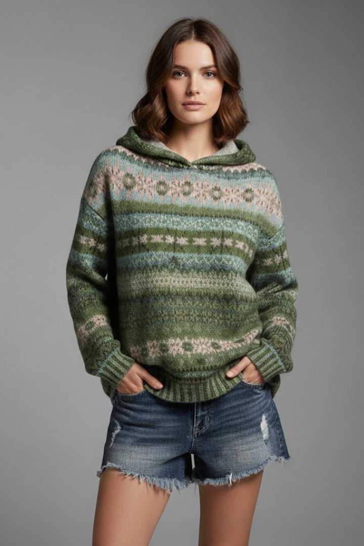 Women's Fair Isle Oversized Hoodie - Green