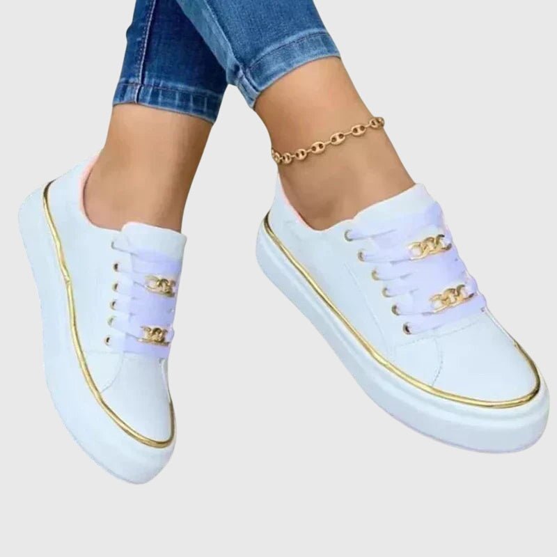 Women's Faux Leather Platform Sneakers - White