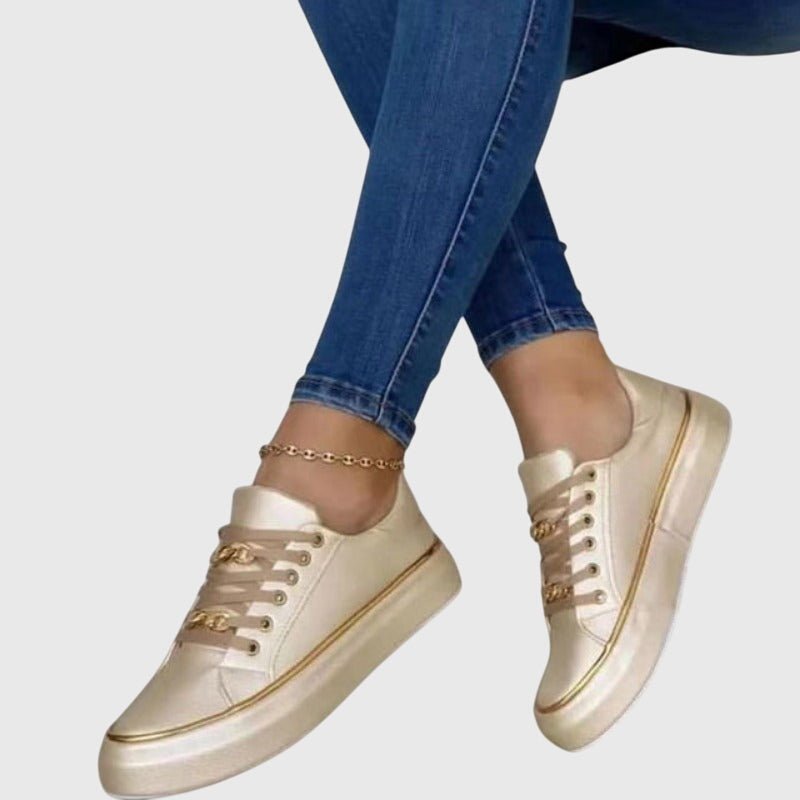 Women's Faux Leather Platform Sneakers - Gold