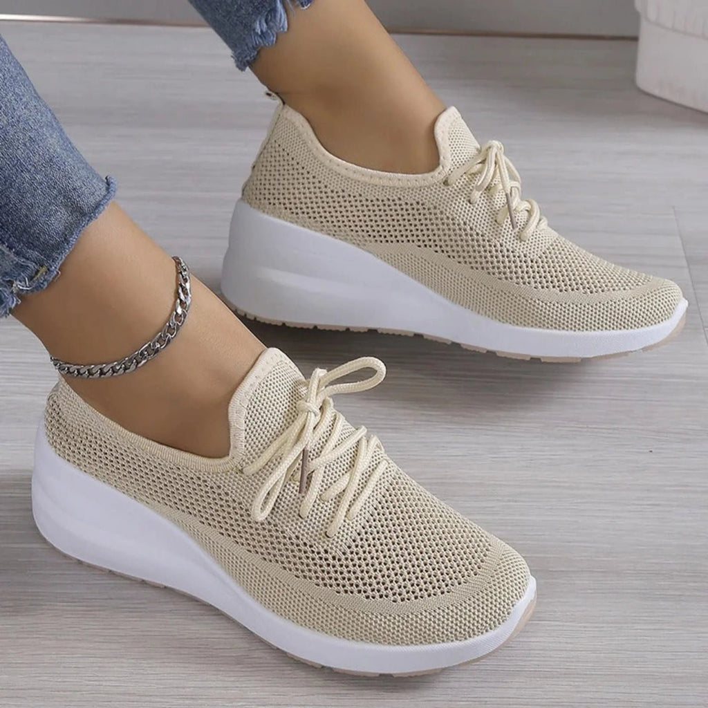Women's Knit Wedge Sneakers - Beige