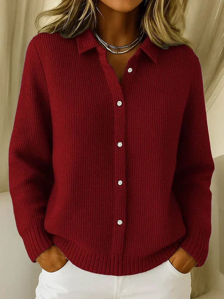 Women's Long Sleeve Oversized Knit Sweater - Dark Red