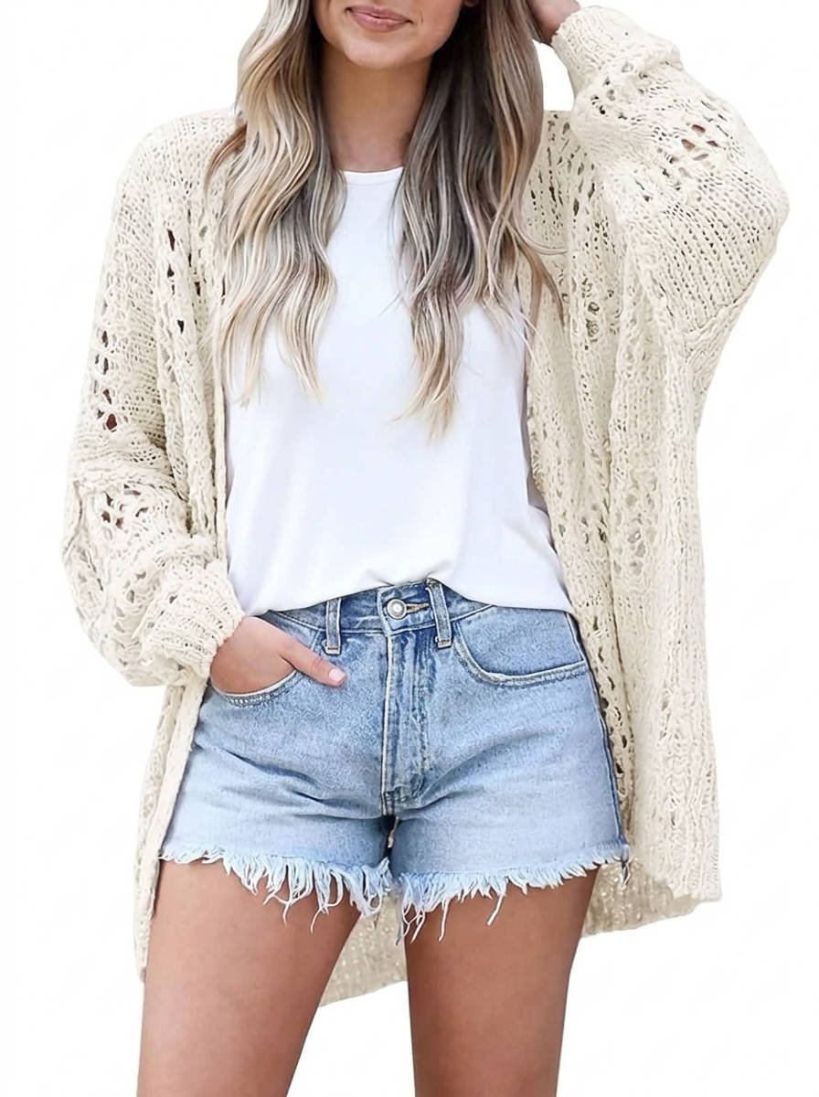 Women's Oversized Crochet Cardigan - White