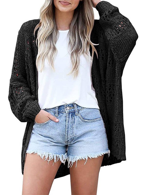 Women's Oversized Crochet Cardigan - Black