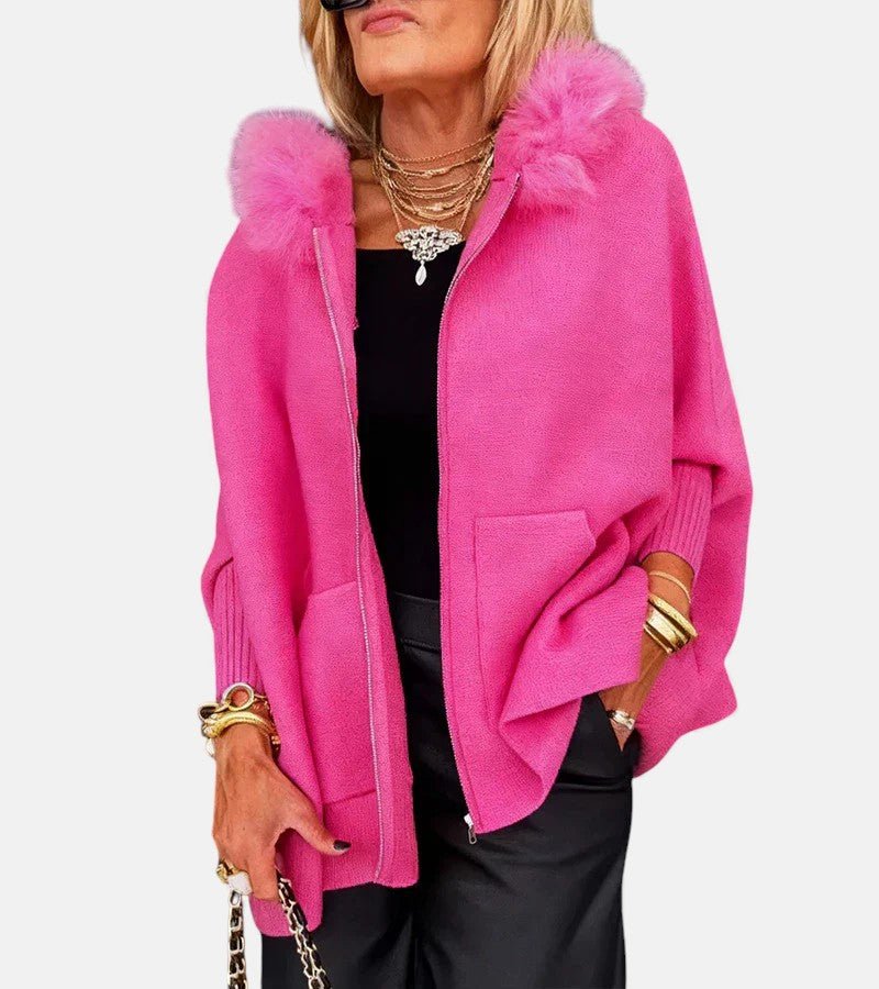 Women's Oversized Wool Hooded Cape Faux Fur Coat