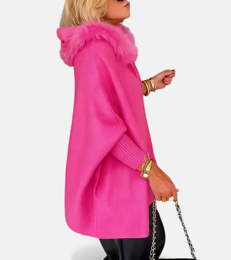 Women's Oversized Wool Hooded Cape Faux Fur Coat