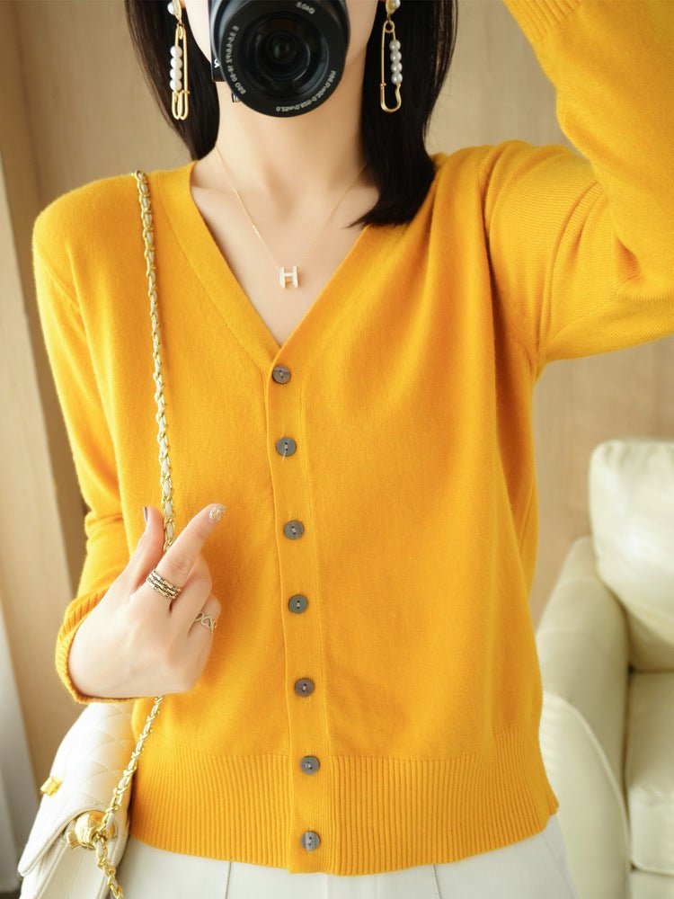 Women's Slim V-Neck Cardigan - Yellow