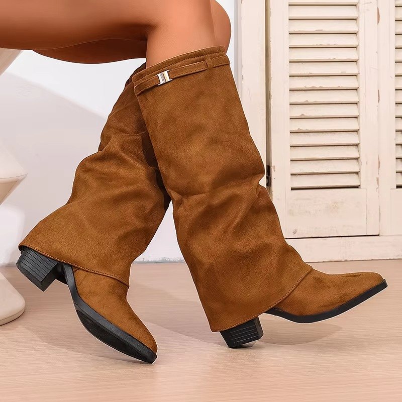 Women's Suede Knee-High Boots - Black