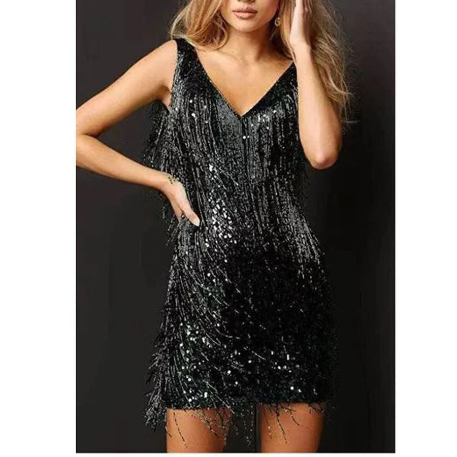 Elena Women's Sequin Fringe Mini Dress 8