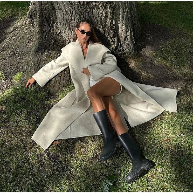 Women's Wool Double-Breasted Trench Coat - White