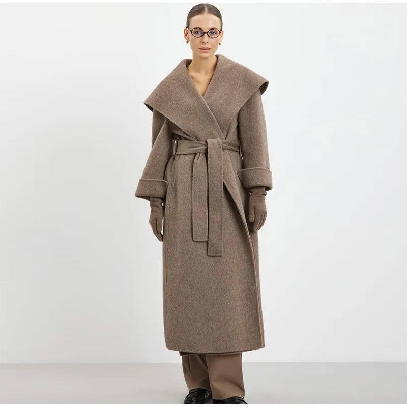 Women's Wool Double-Breasted Trench Coat - Brown