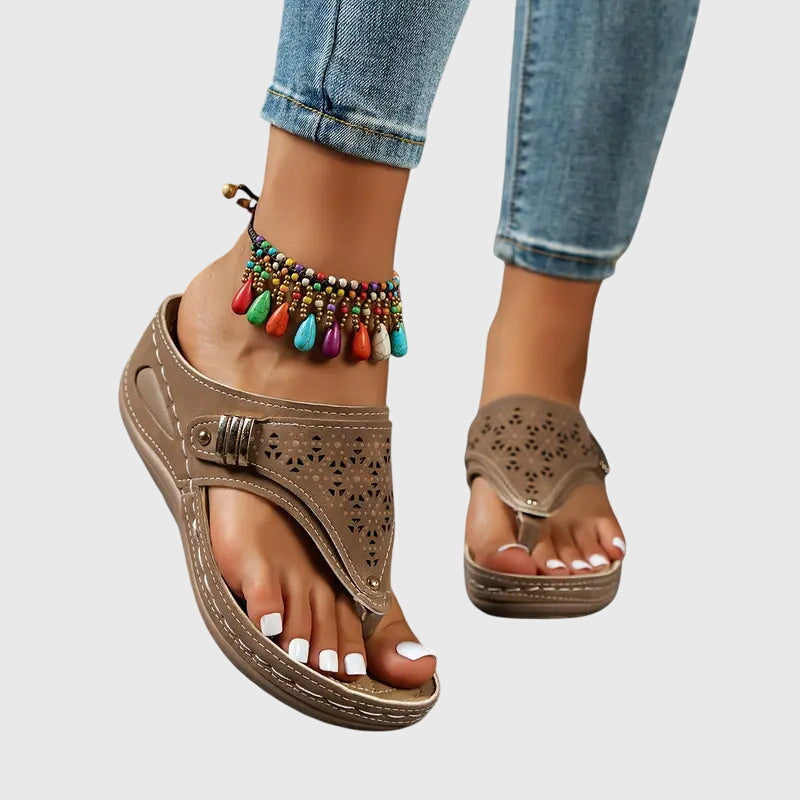 Ella Women's Leather Platform Wedge Sandals 6