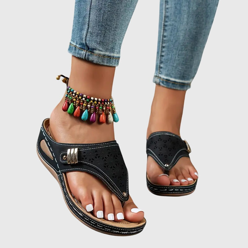 Ella Women's Leather Platform Wedge Sandals 7