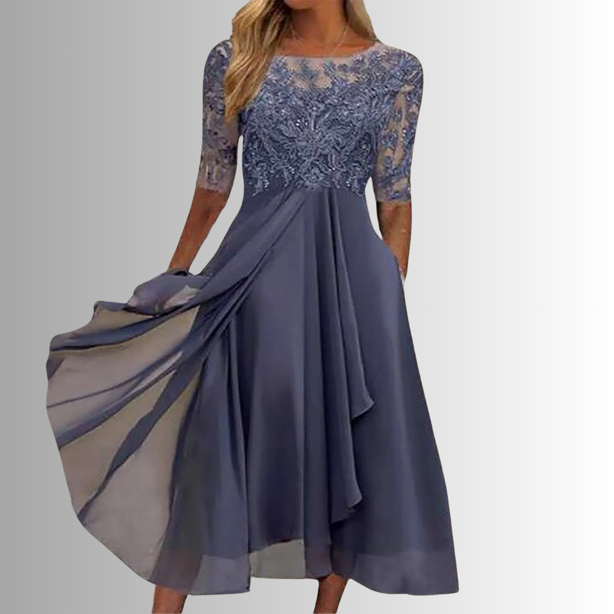 Ellie Women's Lace Chiffon Midi Dress 5