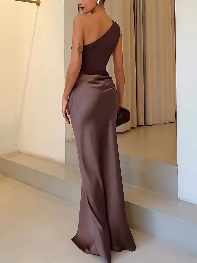 Ellie Women's One Shoulder Satin Maxi Dress 7