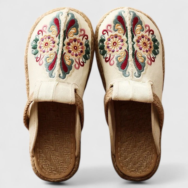 Embroidered Platform Mules - White