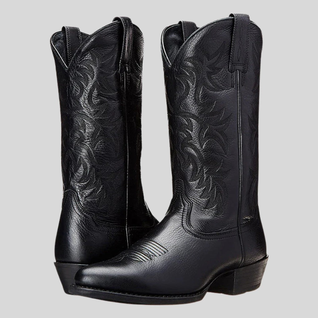 Embroidered Western Cowboy Boots - Black