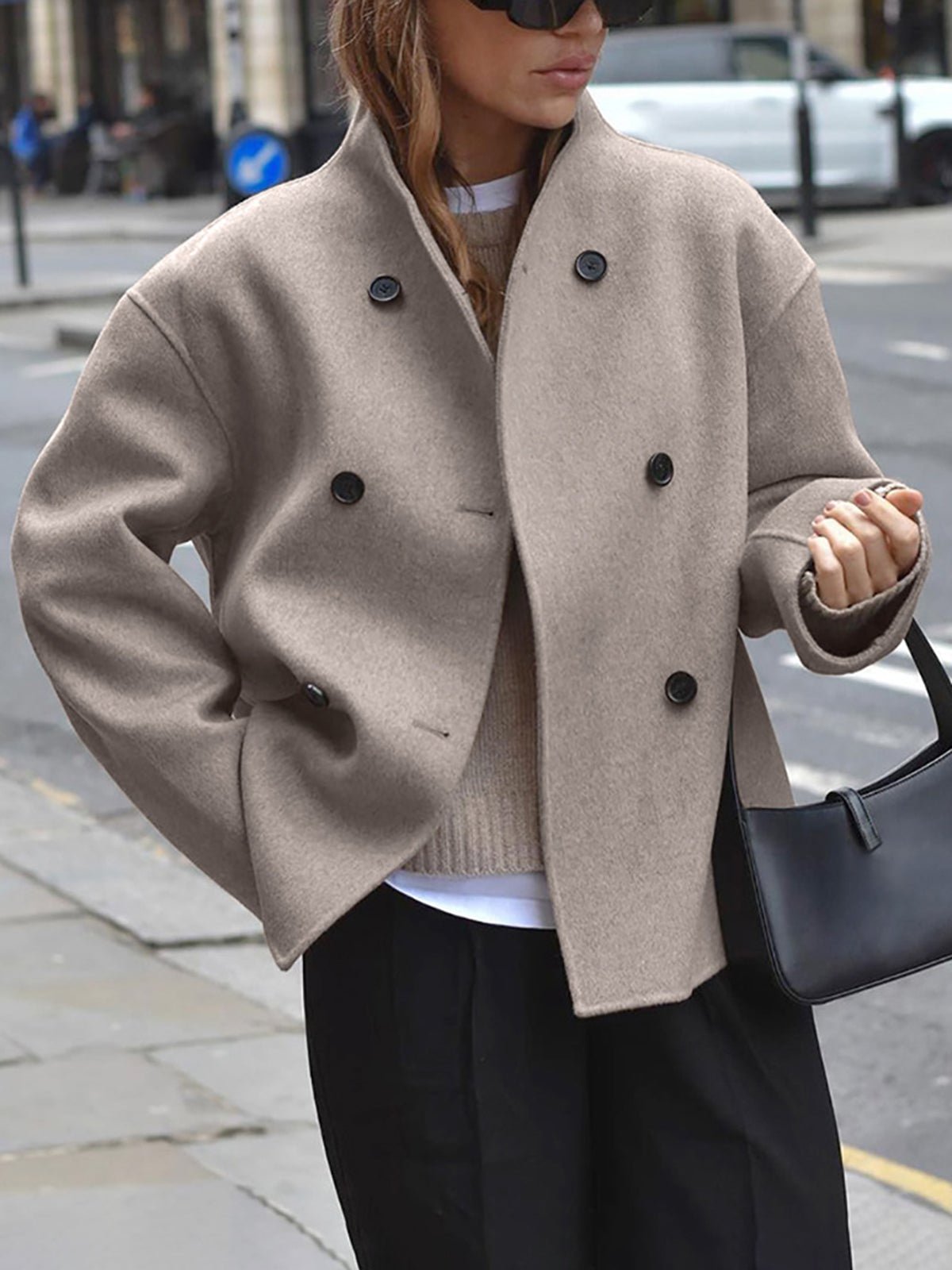 Women's Cropped Wool Coat - Taupe