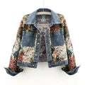 Women's Floral Cropped Denim Jacket - Dark blue