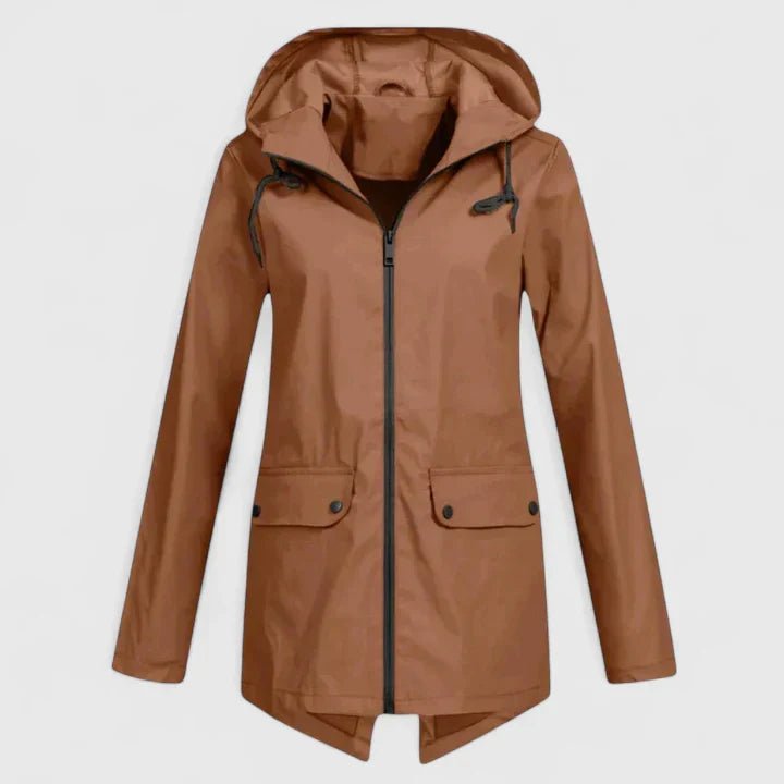 Women's Hooded Rain Jacket - Brown