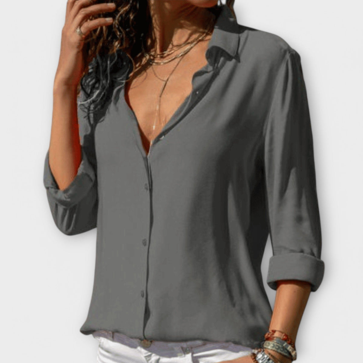 Women's Oversized Chiffon Blouse - Gray