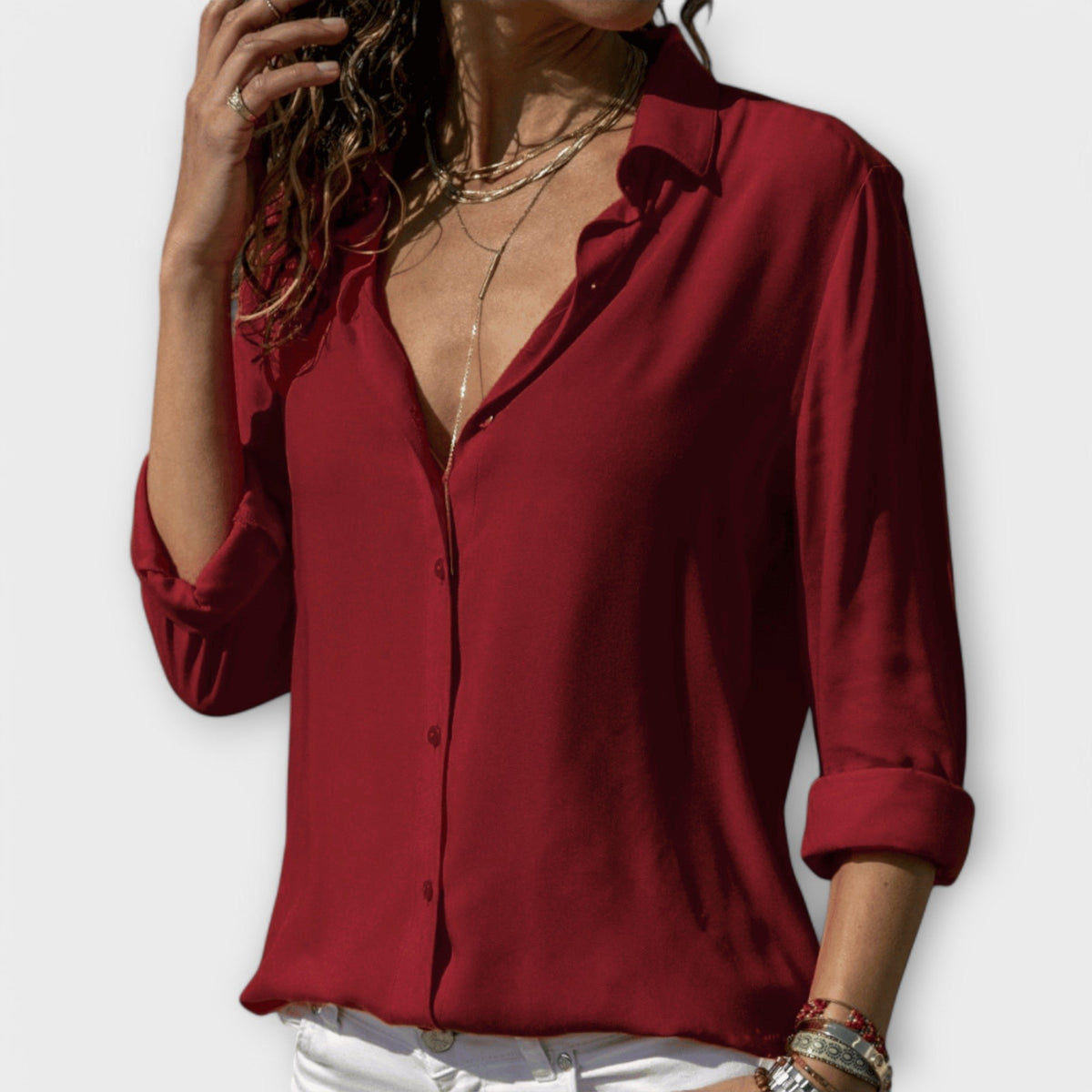 Women's Oversized Chiffon Blouse - Red
