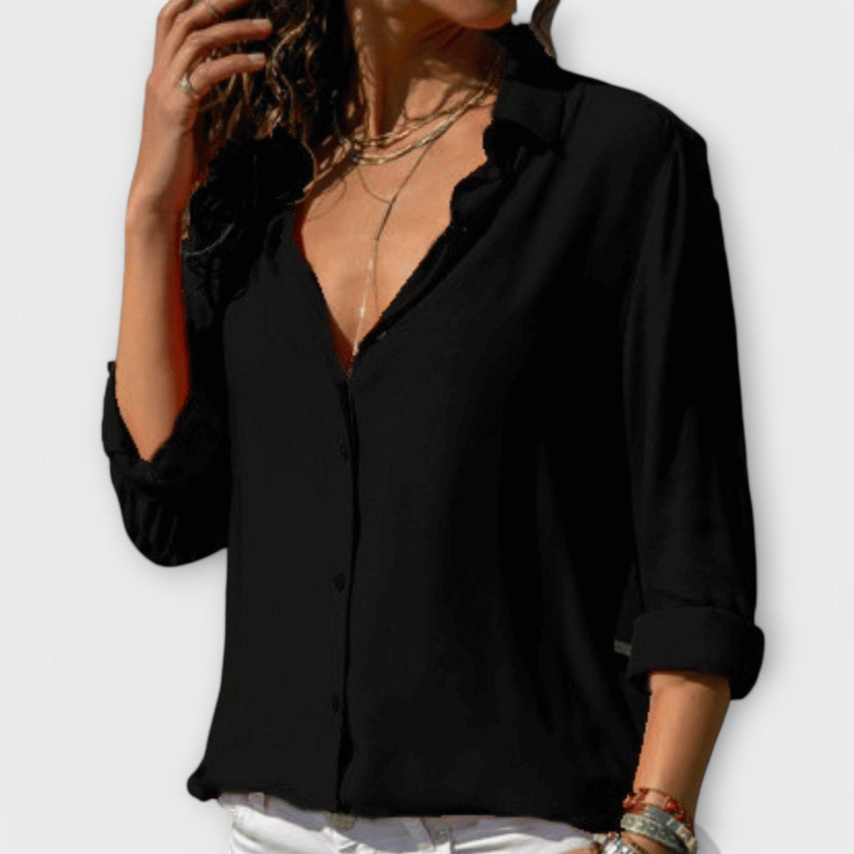 Women's Oversized Chiffon Blouse - Black